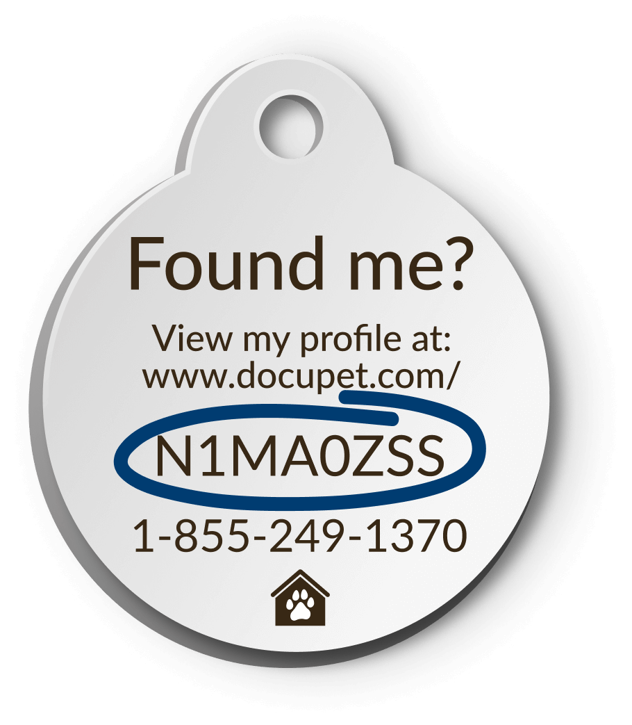 HomeSafe Pet Tag ID containing the address and phone number to report the pet as well as the ID number of the pet